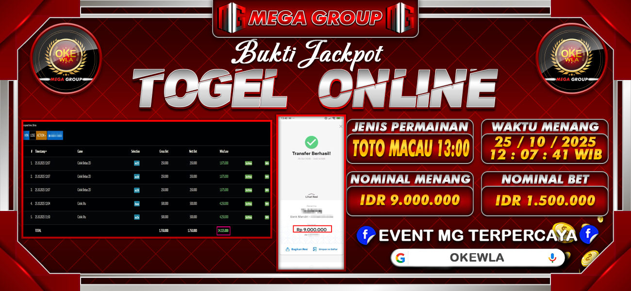 Bukti JP situs Okewla hari Sabtu, 25 Oktober 2025