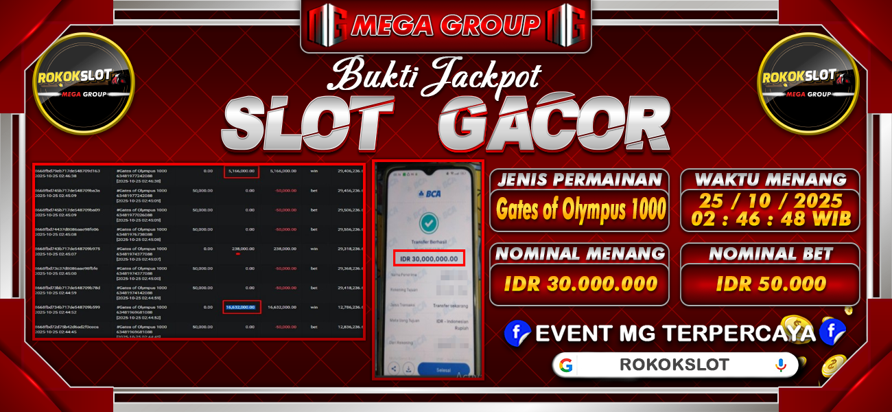 Bukti JP situs Rokokslot hari Sabtu, 25 Oktober 2025