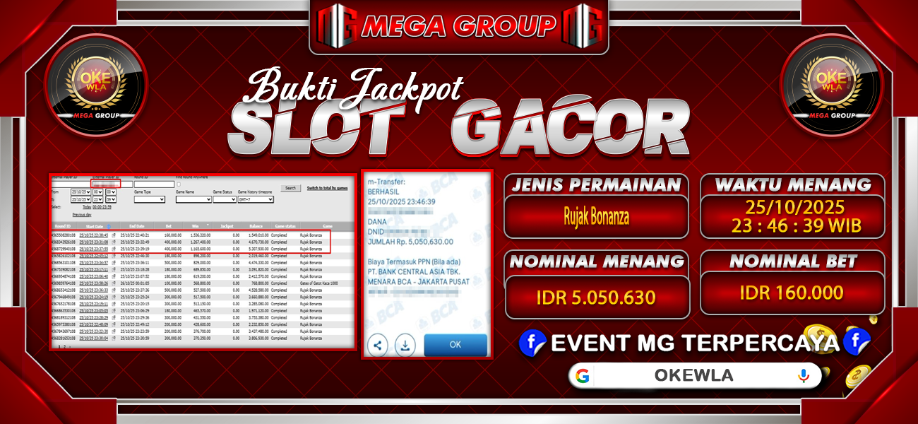 Bukti JP situs Okewla hari Sabtu, 25 Oktober 2025