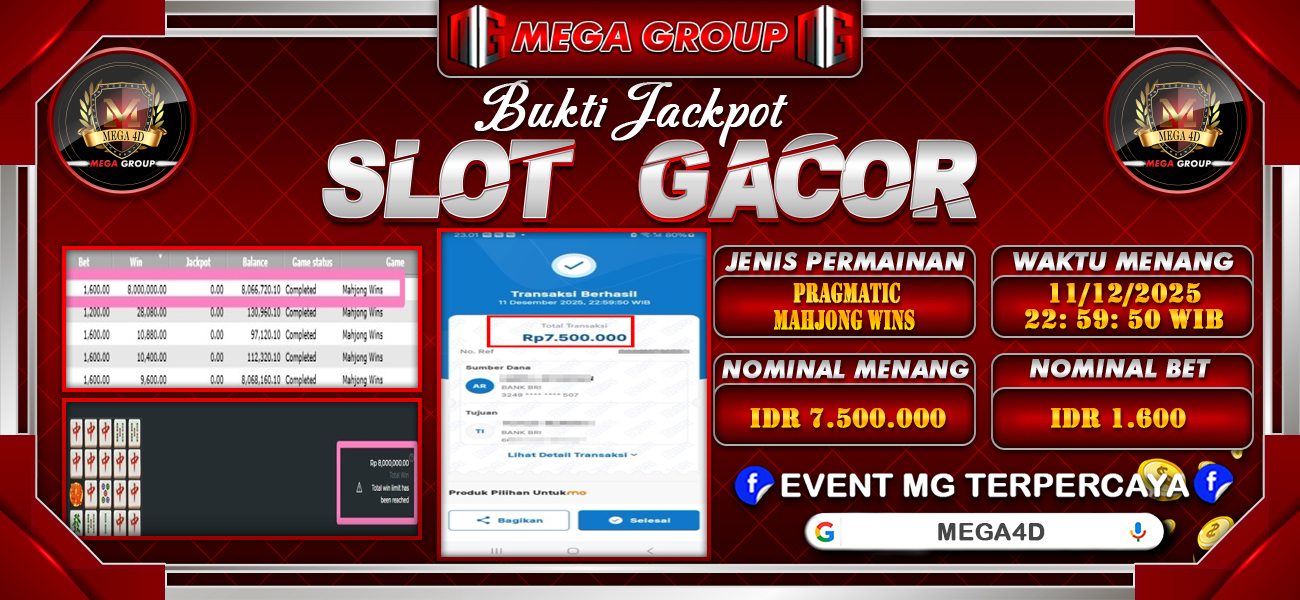 Bukti JP situs Mega4D hari Jumat, 12 Desember 2025