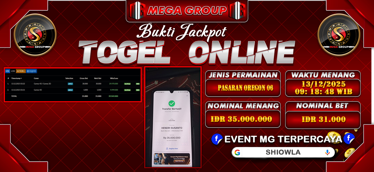 Bukti JP situs Shiowla hari Sabtu, 13 Desember 2025