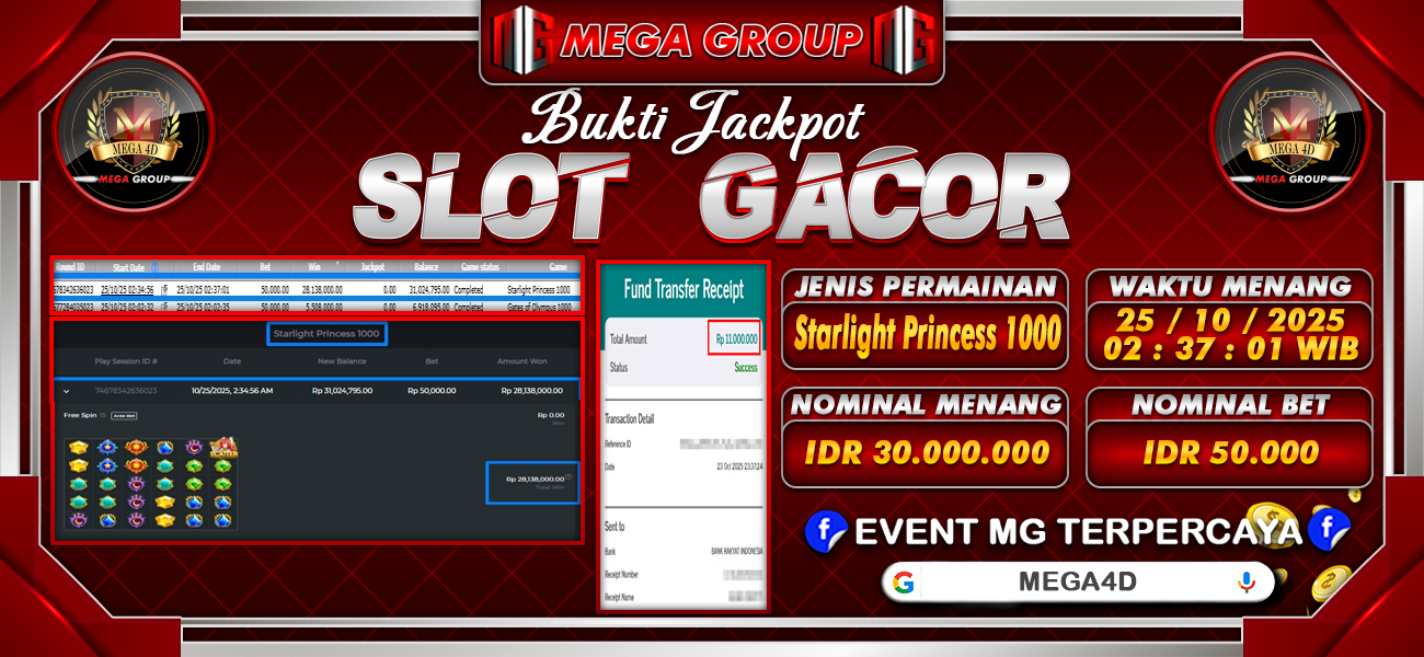 Bukti JP situs Mega4D hari Sabtu, 25 Oktober 2025