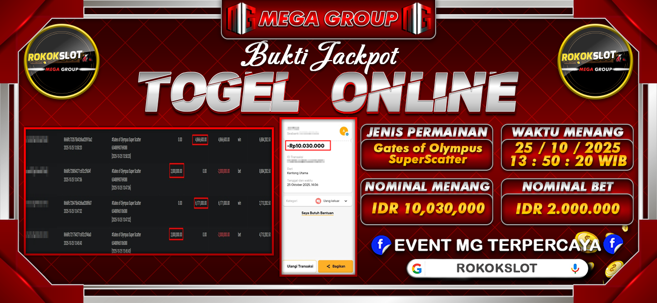 Bukti JP situs Rokokslot hari Sabtu, 25 Oktober 2025