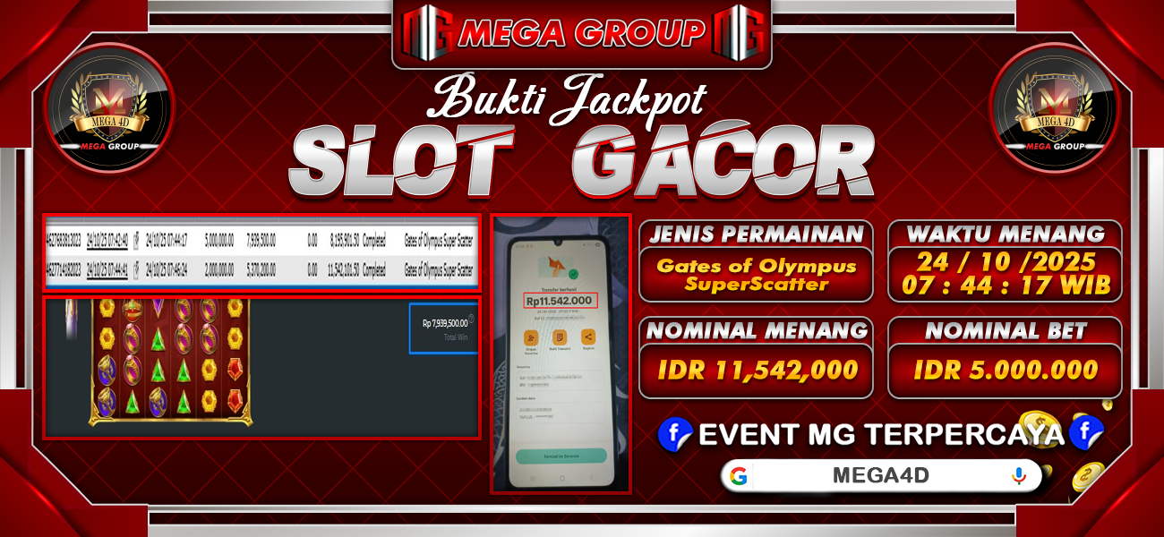 Bukti JP situs Mega4D hari Jumat, 24 Oktober 2025