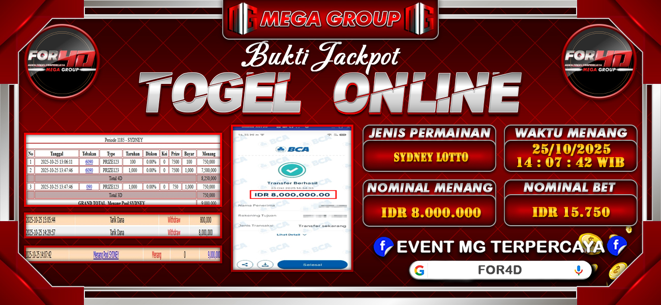 Bukti JP situs For4D hari Sabtu, 25 Oktober 2025